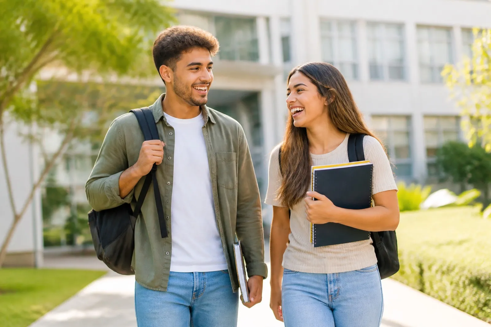 Estudantes universitários sorrindo em campus