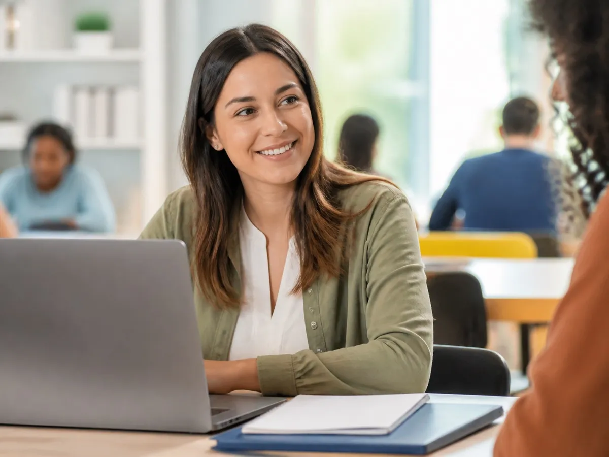 Profissional estudando para uma pós-graduação em ambiente universitário