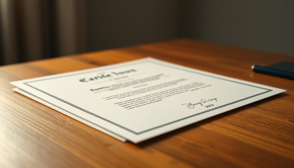 A close-up view of a personalized academic document, neatly arranged on a wooden desk. The document features a clean, minimalist design with a sophisticated color palette, conveying a sense of professionalism and authenticity. The lighting is soft and diffused, creating a warm, inviting atmosphere. The document's edges are crisp, and the texture of the paper is evident, suggesting high-quality materials. In the background, a blurred, neutral backdrop allows the document to be the focal point, emphasizing its importance and significance. The overall impression is one of a customized, premium-quality academic credential that speaks to the recipient's achievements and expertise.