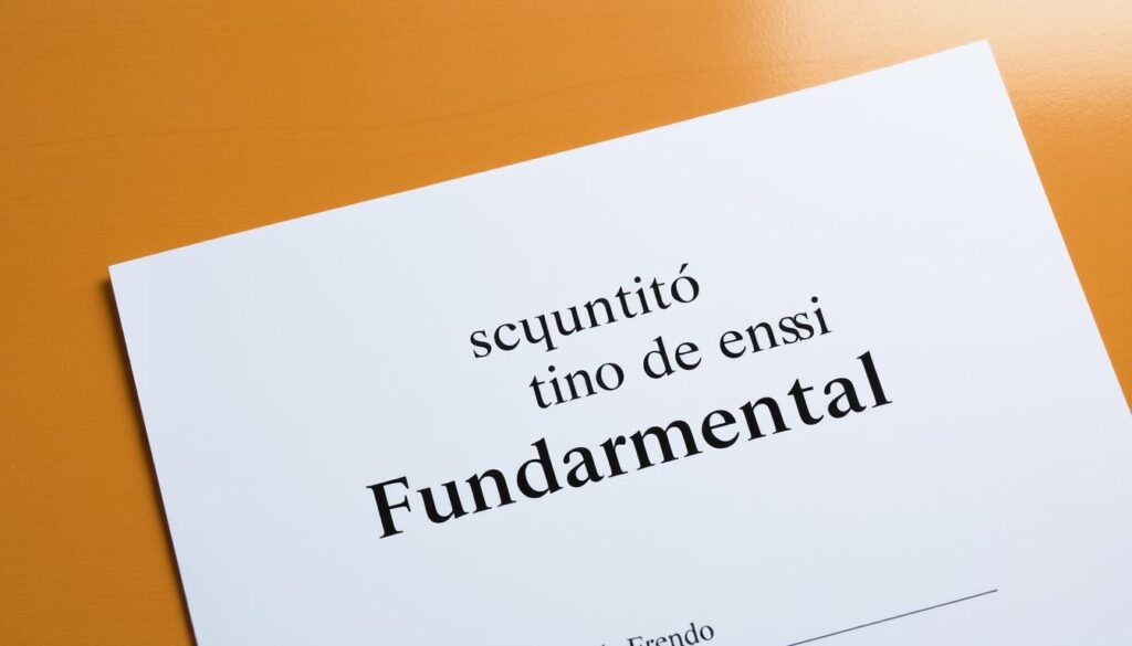 A crisp, official-looking document with the title &quot;Documento de Ensino Fundamental&quot; prominently displayed at the top. The paper has a subtle watermark pattern in the background, lending an air of authenticity. The document is set against a warm, neutral-toned backdrop, perhaps a wooden desk or a plain wall, creating a sense of professionalism and authority. The lighting is soft and evenly distributed, accentuating the details of the document. The overall composition is balanced and visually appealing, capturing the essence of a fundamental education certificate that serves as a gateway to new opportunities.